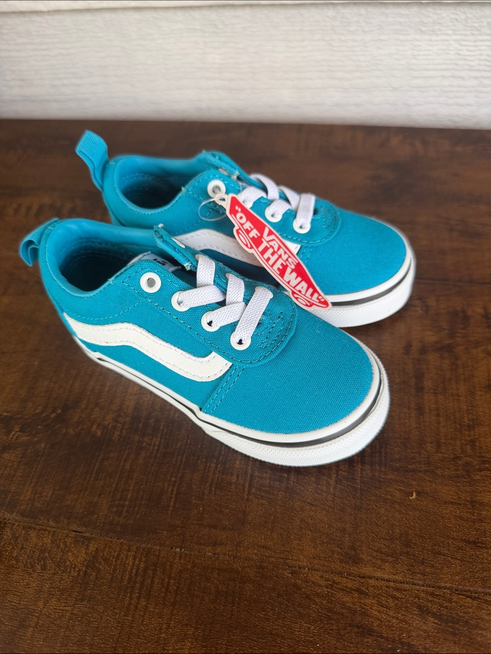 Vans Kids Teal Canvas Low Top Sneakers with White Side Stripe